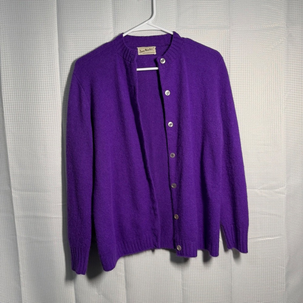 Jane‎ Hunter Vintage Cardigan Sweater Womens L Purple Button Front Orlon USA